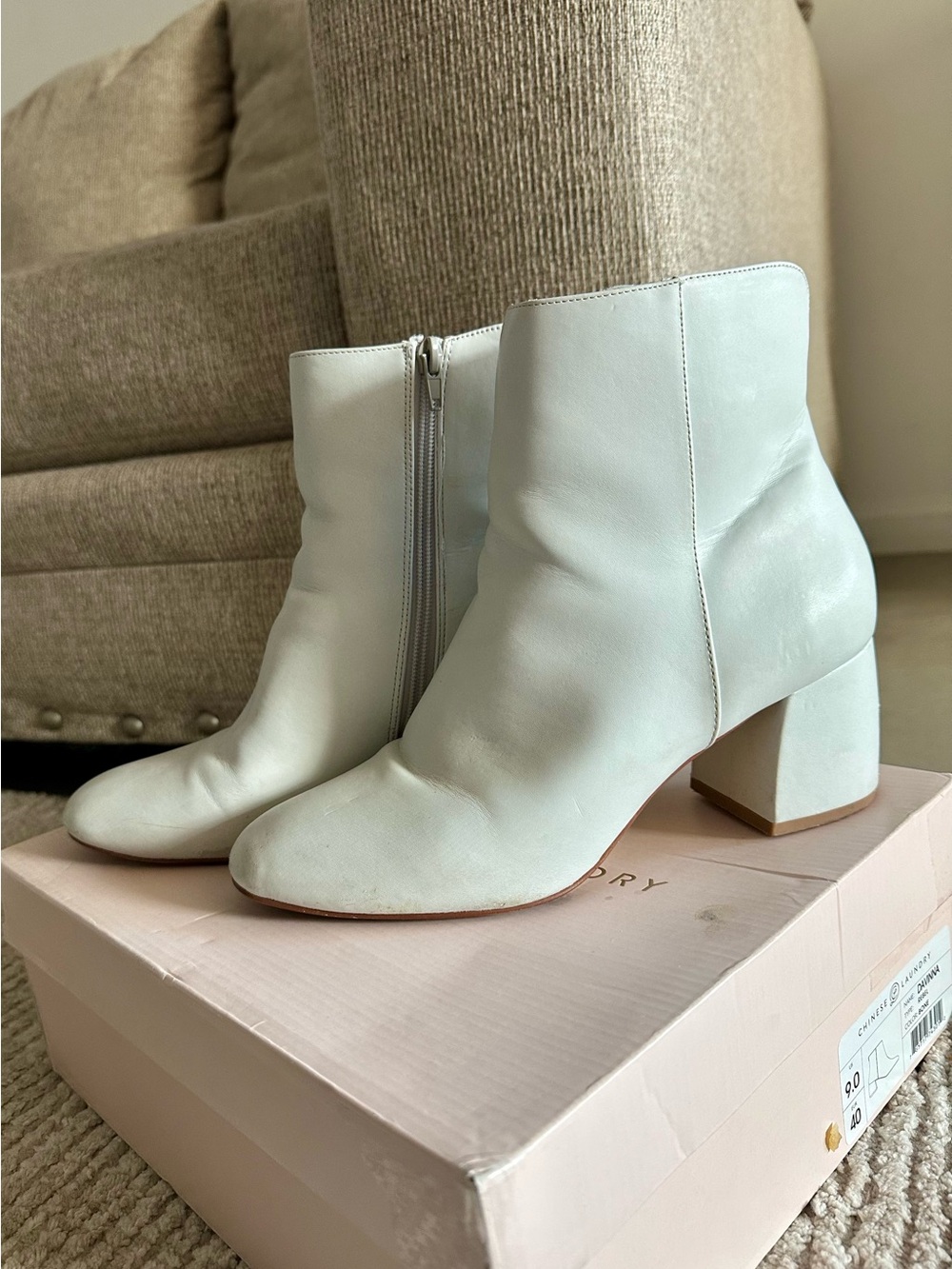 Chinese Laundry White Block Heel Ankle Boots